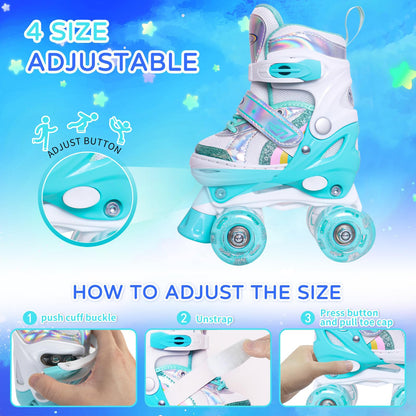 Nattork Adjustable Roller Skates for Kids - Teal