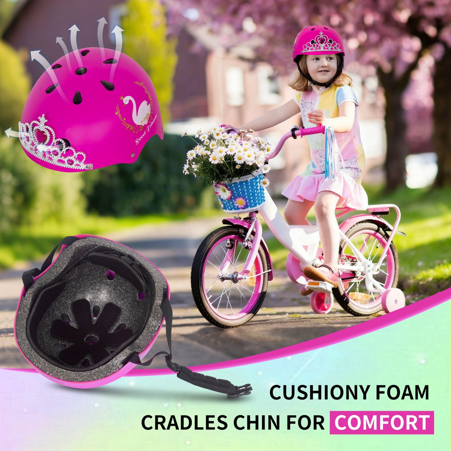 Nattork Skate Helmet Protective Gear for Kids - Rose Princess