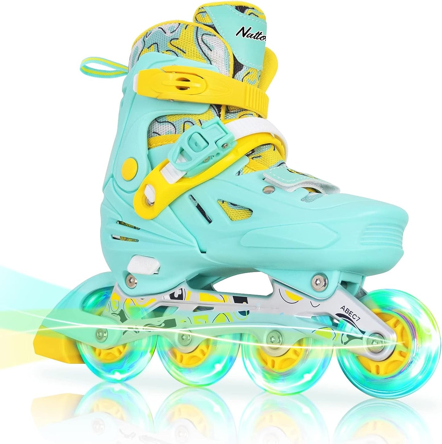 Patines en línea ajustables Nattork para niños, color verde azulado