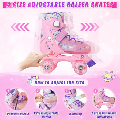 Nattork Adjustable Roller Skates for Kids - Pink