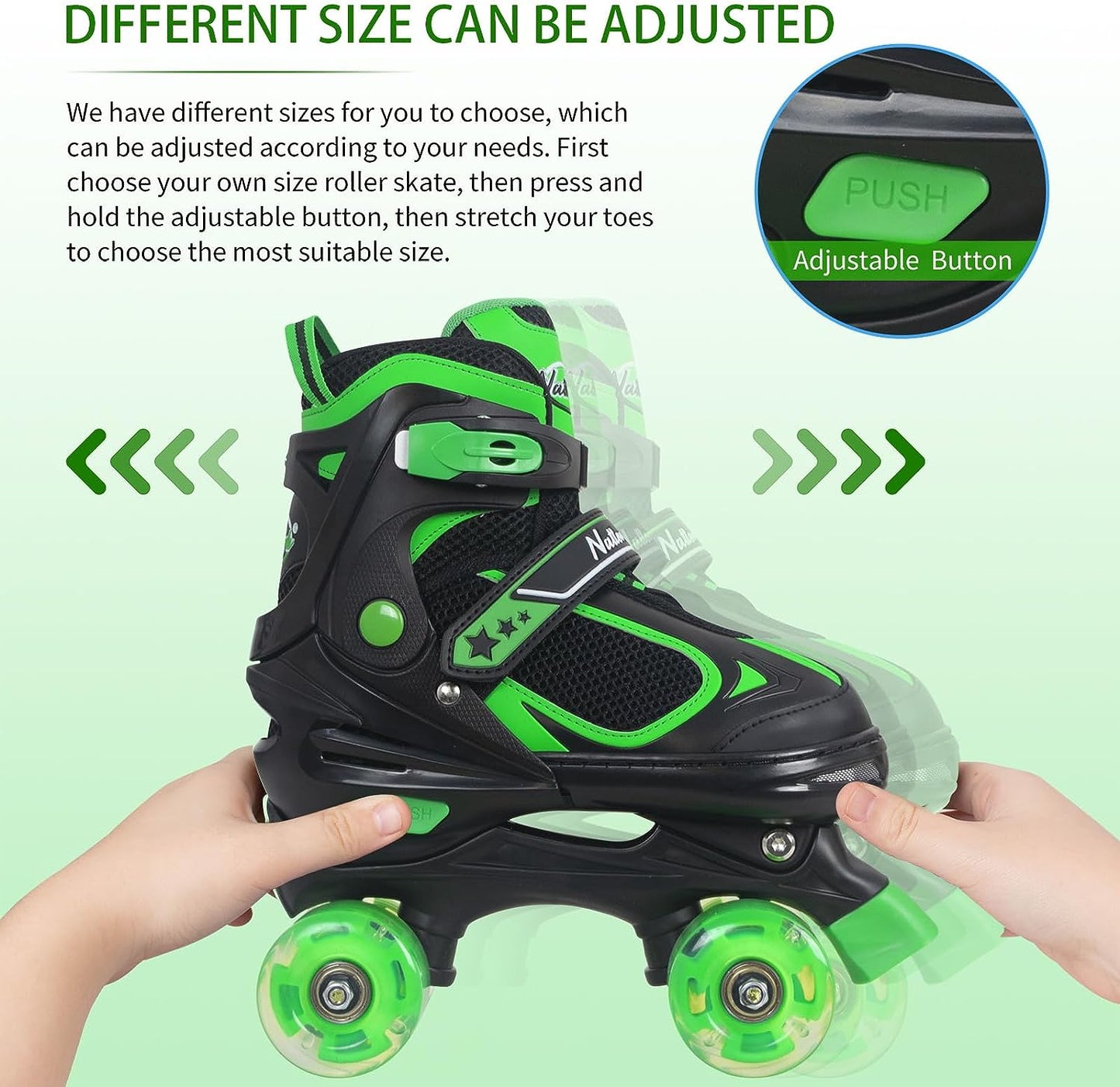 Nattork Adjustable Roller Skates for Kids-Green