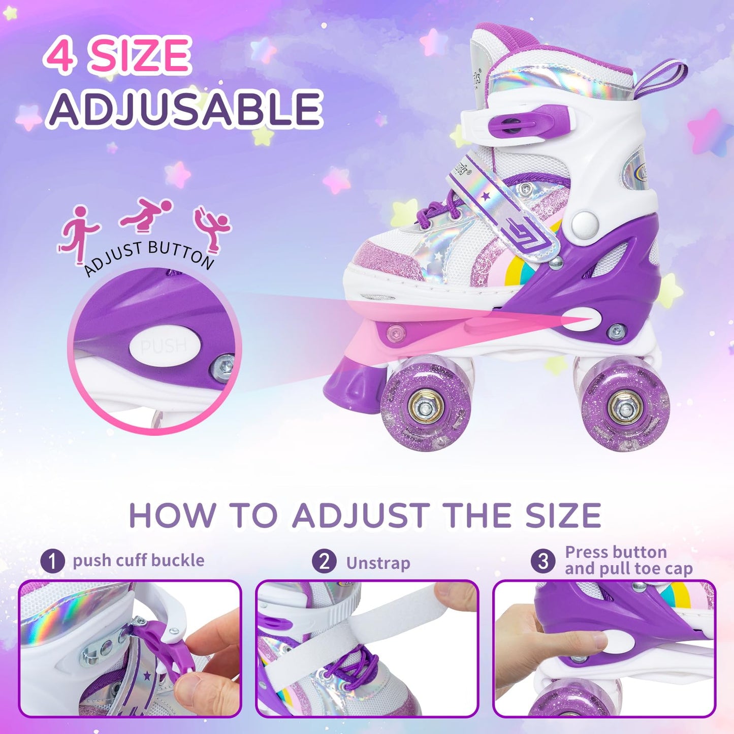 Nattork Adjustable Roller Skates for Kids - Purple