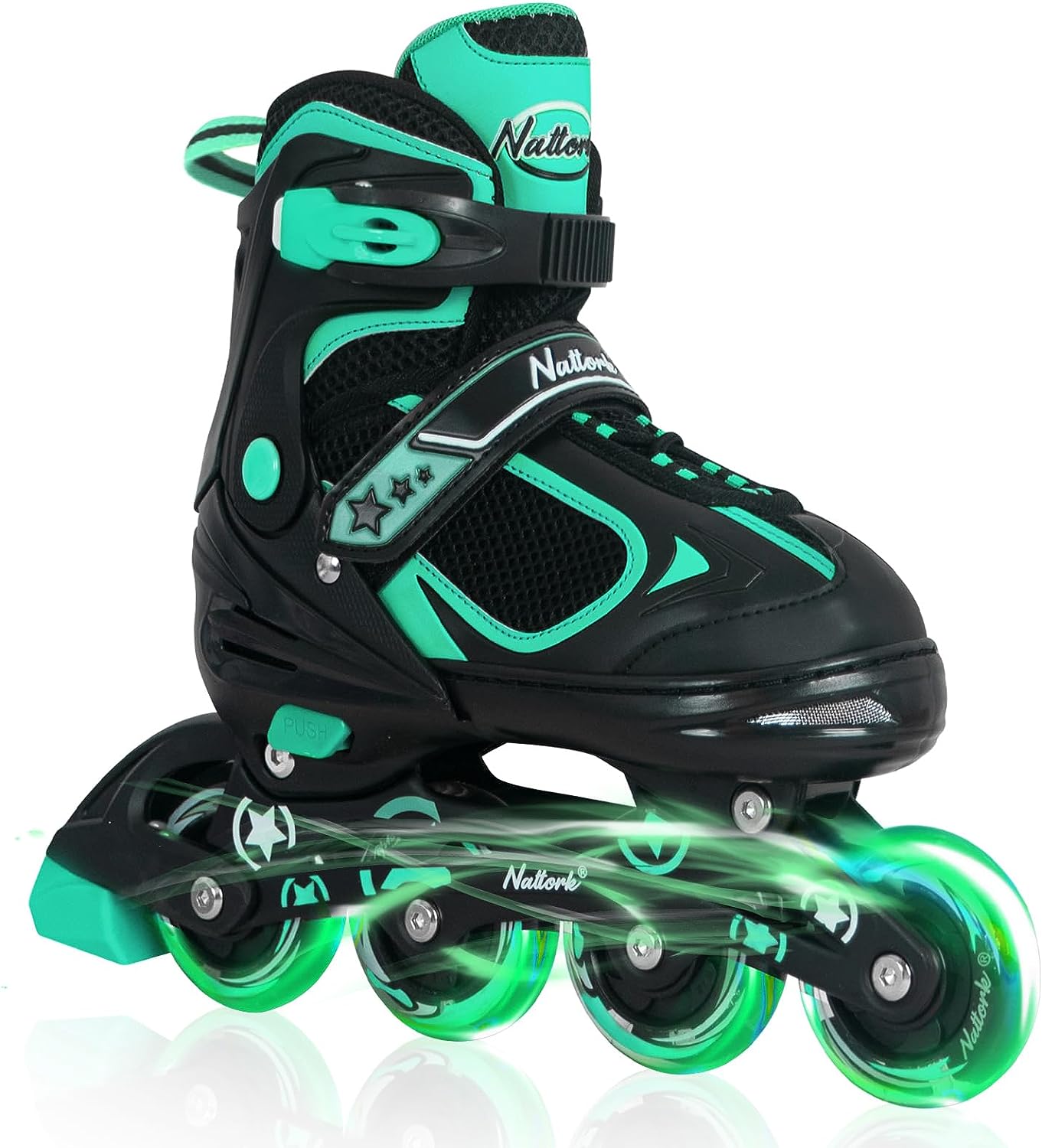 Patines en línea ajustables Nattork para niños en color verde azulado
