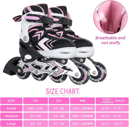 Nattork Adjustable Inline Skates for Kids - Pink