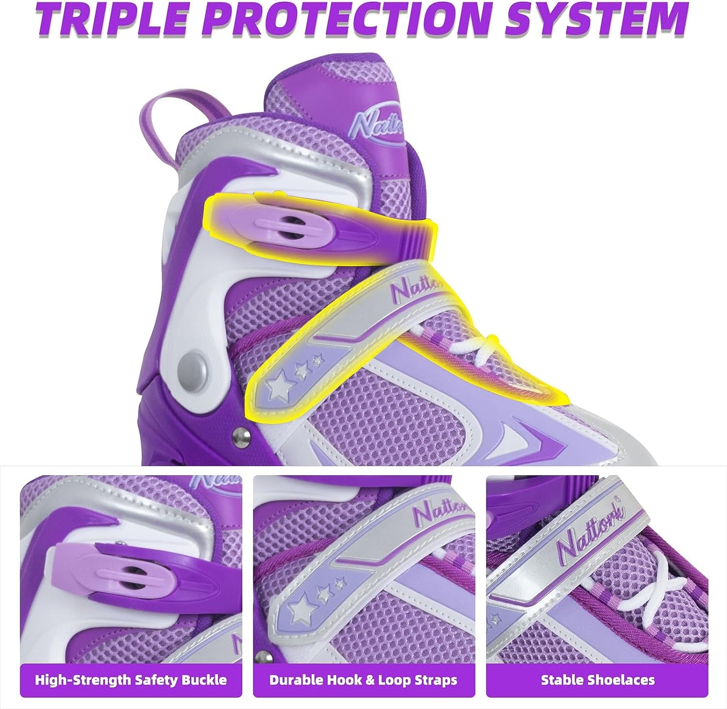 Nattork Adjustable Inline Skates for Kids Purple