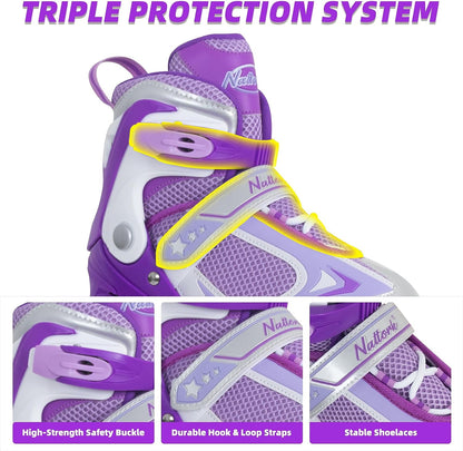 Nattork Adjustable Inline Skates for Kids Purple