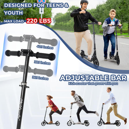 Patinete plegable Nattork para niños de 8 años en adelante, color negro fantasmal