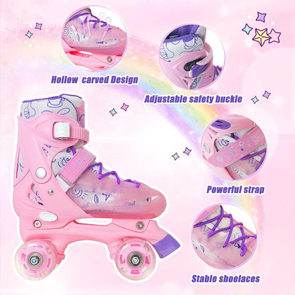 Nattork Adjustable Roller Skates for Kids - Pink