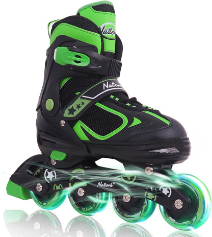 Nattork Adjustable Inline Skates for Kids Green