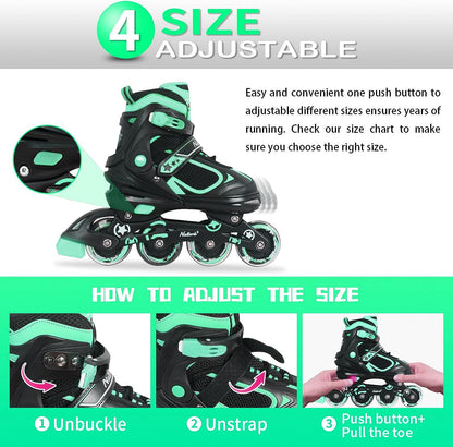 Patines en línea ajustables Nattork para niños en color verde azulado