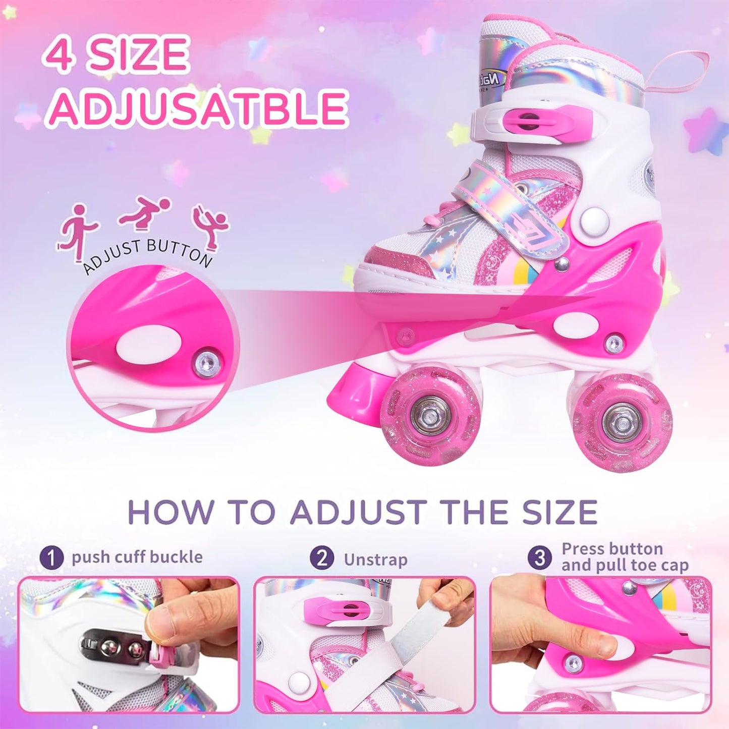 Nattork Adjustable Roller Skates for Kids - Pink
