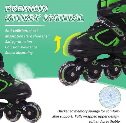 Nattork Adjustable Inline Skates for Kids Green