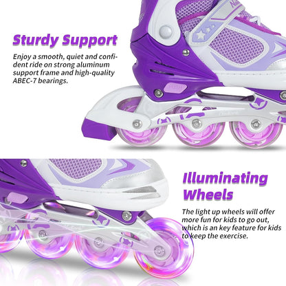 Nattork Adjustable Inline Skates for Kids Purple