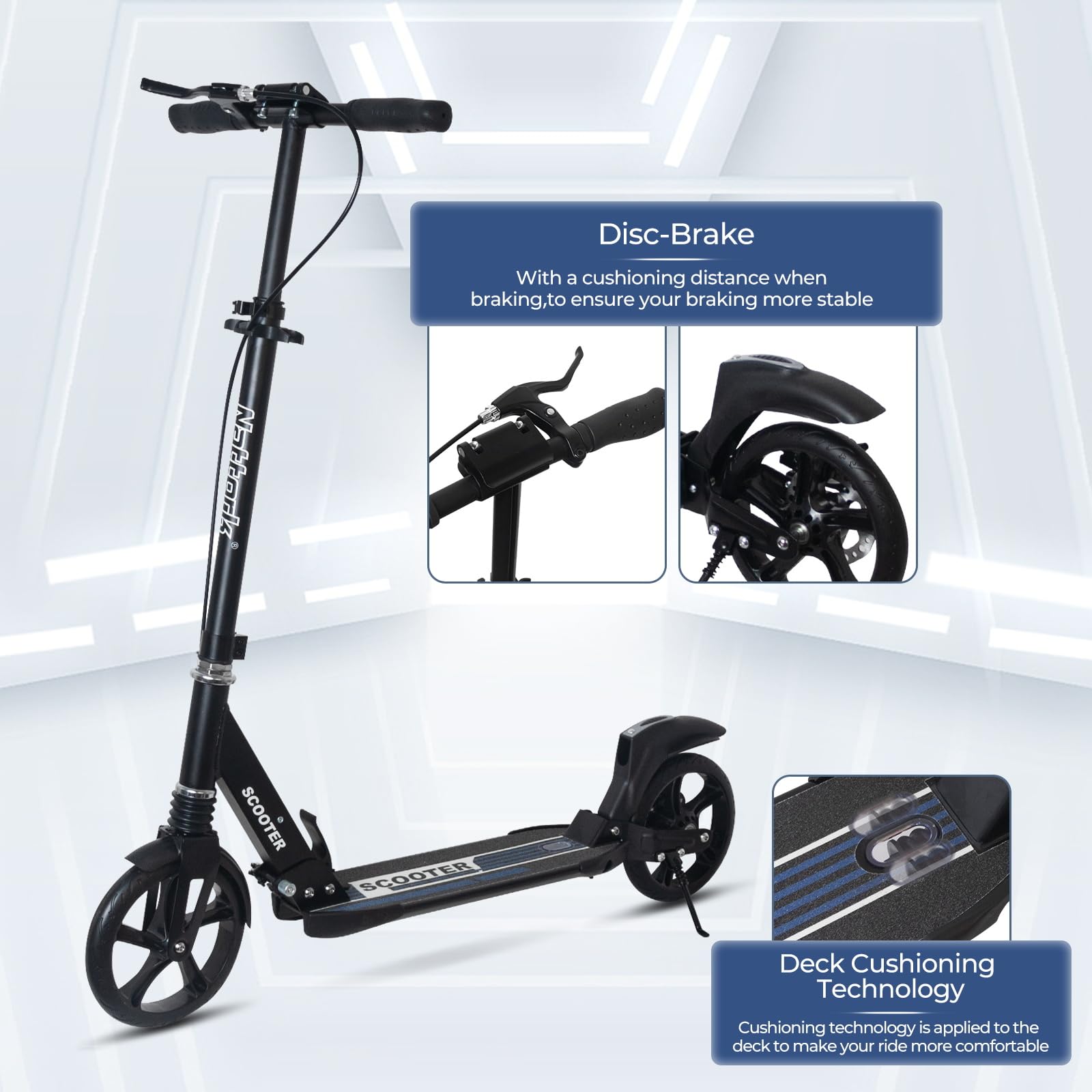 Nattork Foldable & Kick Scooter Ages 8+ Pro Midnight Blue