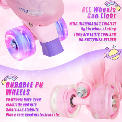 Nattork Adjustable Roller Skates for Kids - Pink