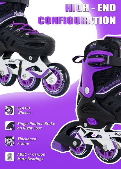 Nattork Adjustable Inline Skates For Adults Purple
