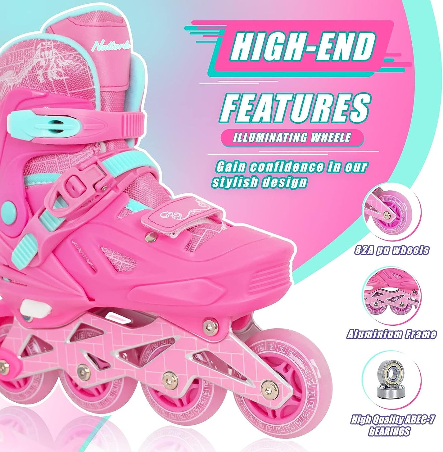 Patines en línea ajustables Nattork para niños en color rojo