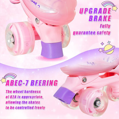 Nattork Adjustable Roller Skates for Kids - Pink