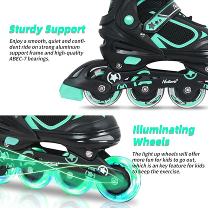 Patines en línea ajustables Nattork para niños en color verde azulado