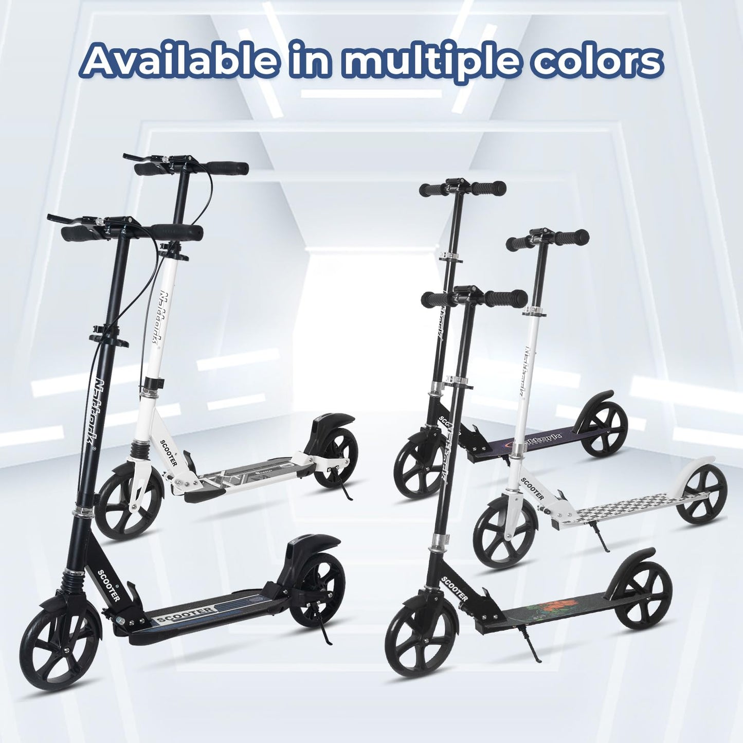 Patinete plegable Nattork para niños de 8 años en adelante, color negro fantasmal