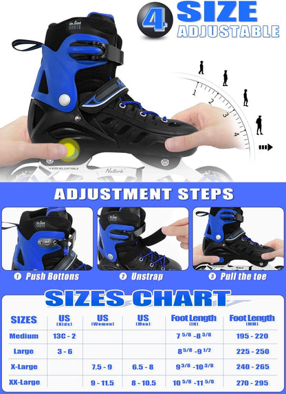 Patines en línea ajustables Nattork para niños y adultos, color azul