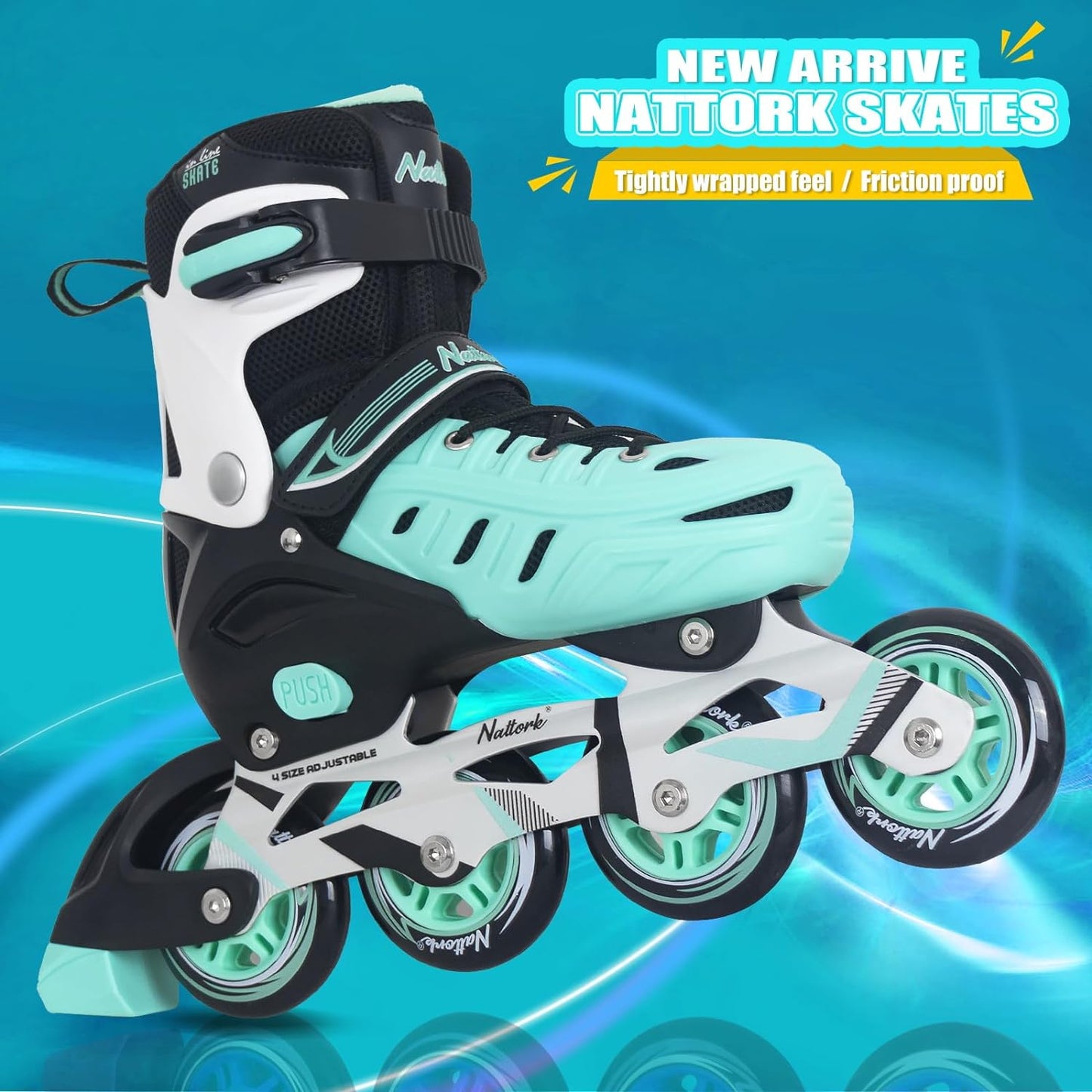 Patines en línea ajustables Nattork para adultos en color verde azulado