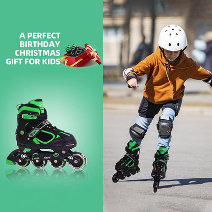 Nattork Adjustable Inline Skates for Kids Green