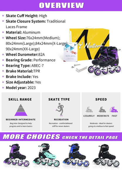 Nattork Adjustable Inline Skates For Adults Purple
