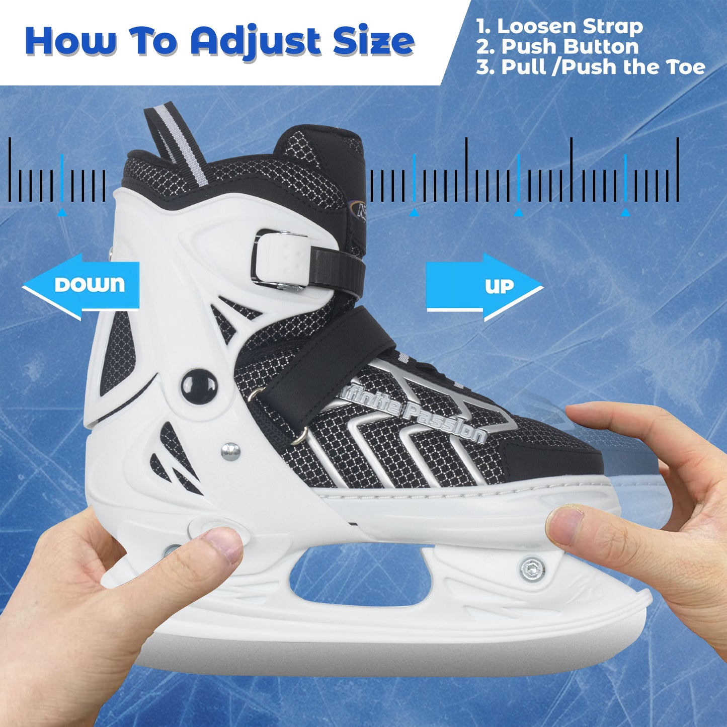Nattork Adjustable Ice Skates for Kids & Adults - White