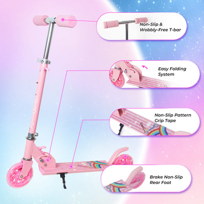 Patinete plegable para niños Nattork con luces, a partir de 3 años, color arcoíris rosa
