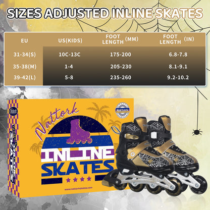 Nattork SPIDER Adjustable Inline Skates for Kids - Black & Gold