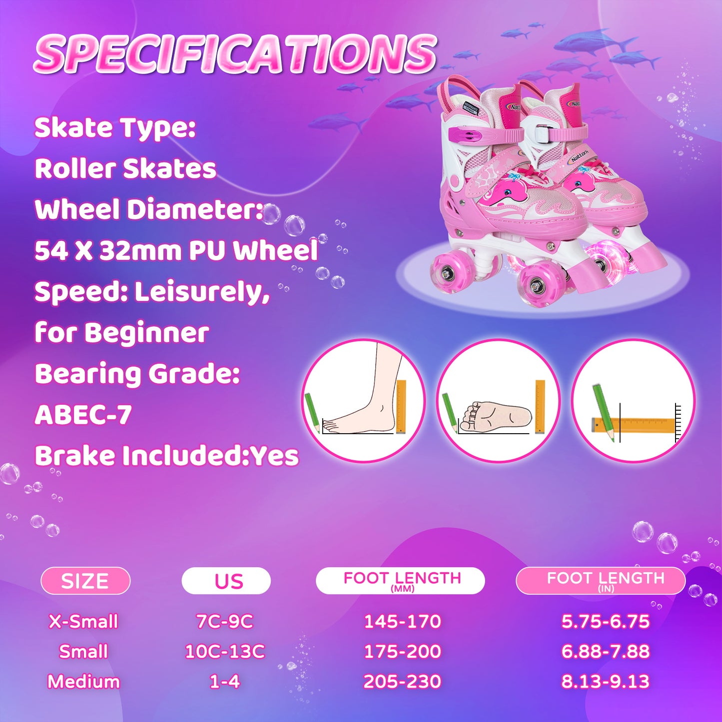 Patines ajustables Nattork para niños - Pink Dolphin