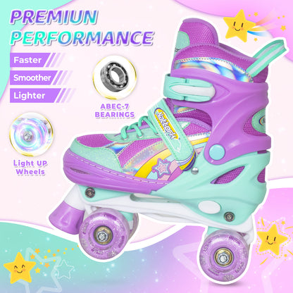 Nattork Adjustable Roller Skates for Kids - Rainbow Star Purple & Teal