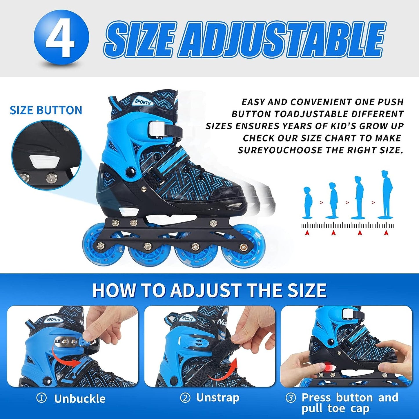 Nattork Adjustable Inline Skates for Kids Blue