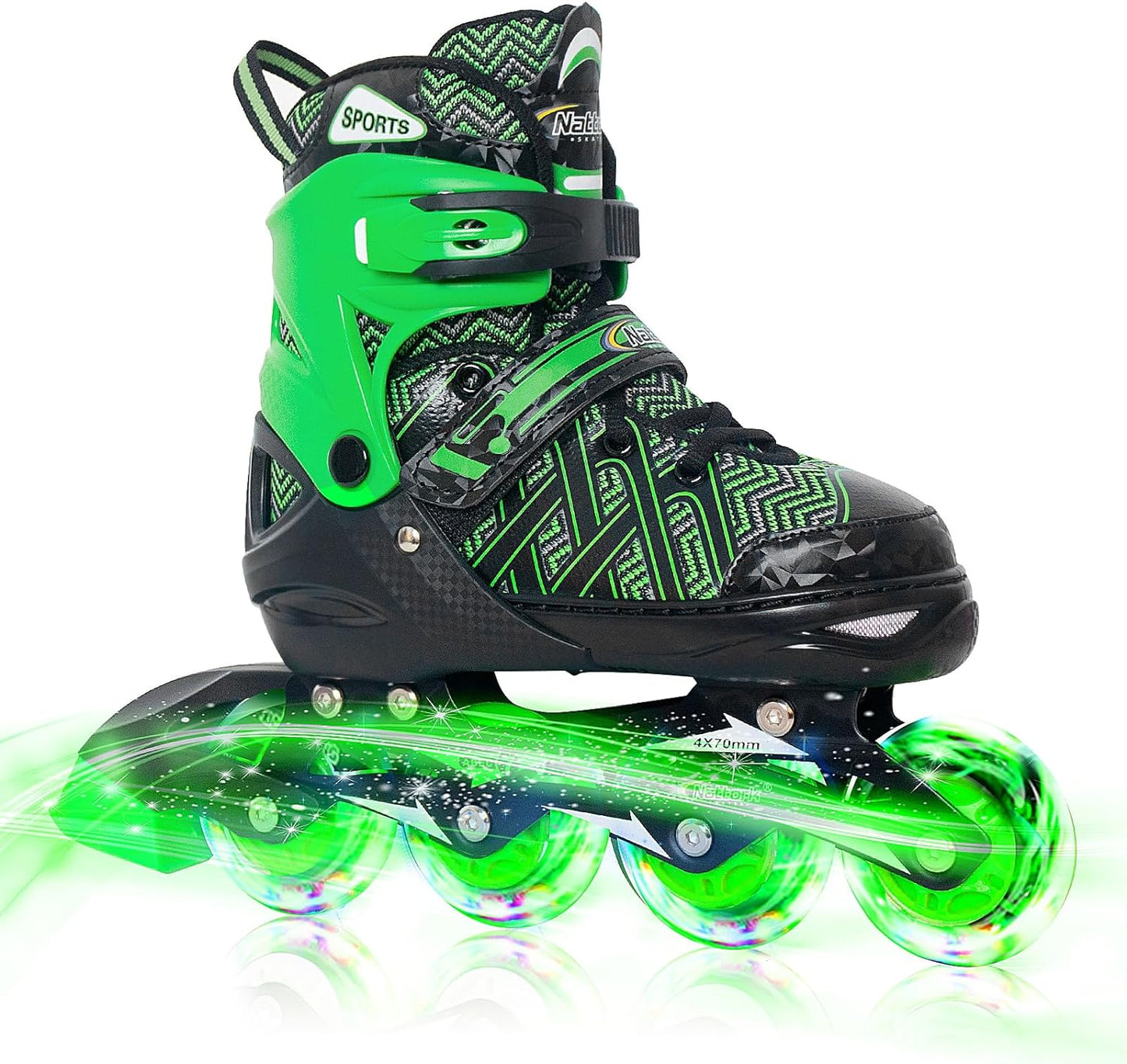 Patines en línea ajustables Nattork para niños, color verde