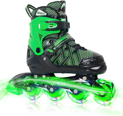 Patines en línea ajustables Nattork para niños, color verde