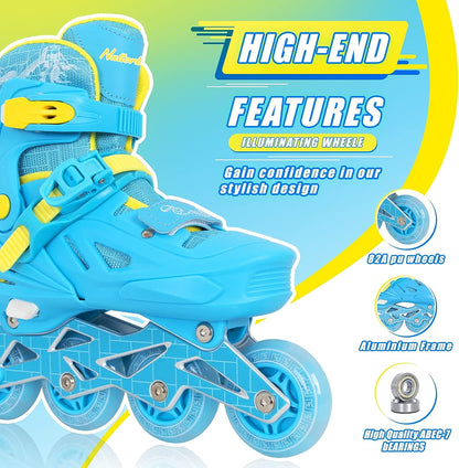 Nattork Adjustable Inline Skates for Kids Blue