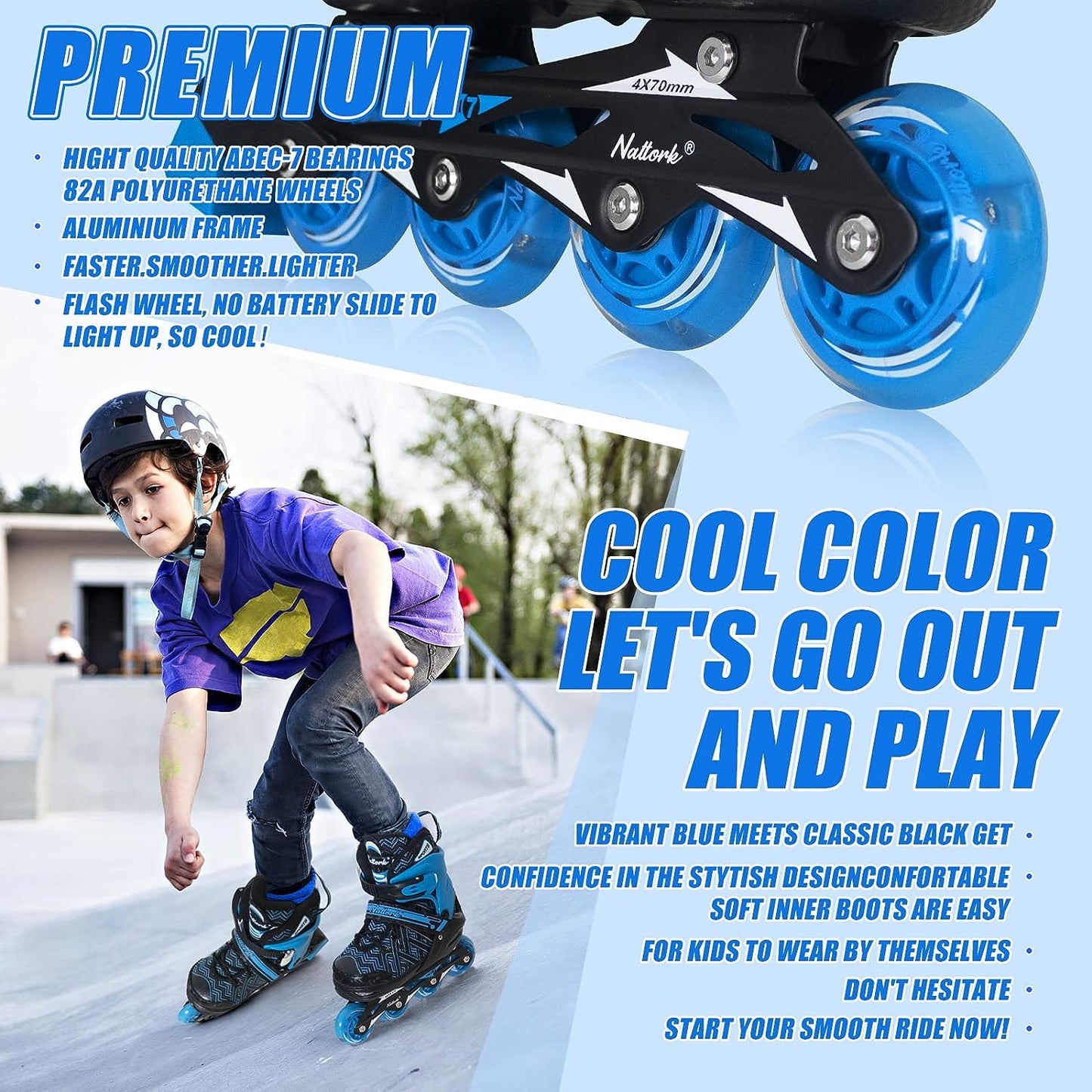 Patines en línea ajustables Nattork para niños en color azul