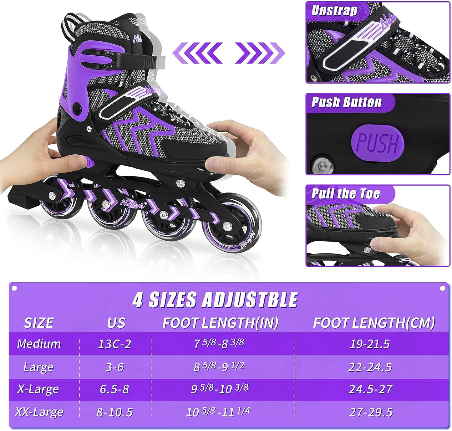 Patines en línea ajustables Nattork - Púrpura