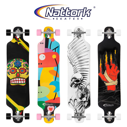 Nattork Long Distance Longboard Skateboard for Adults & Kids - Colorful Skull