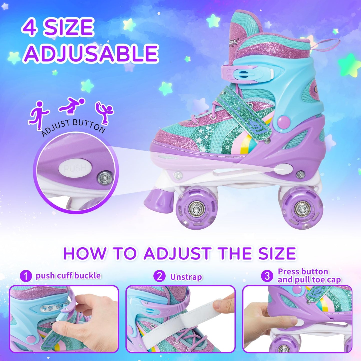 Nattork Adjustable Roller Skates for Kids - Purple