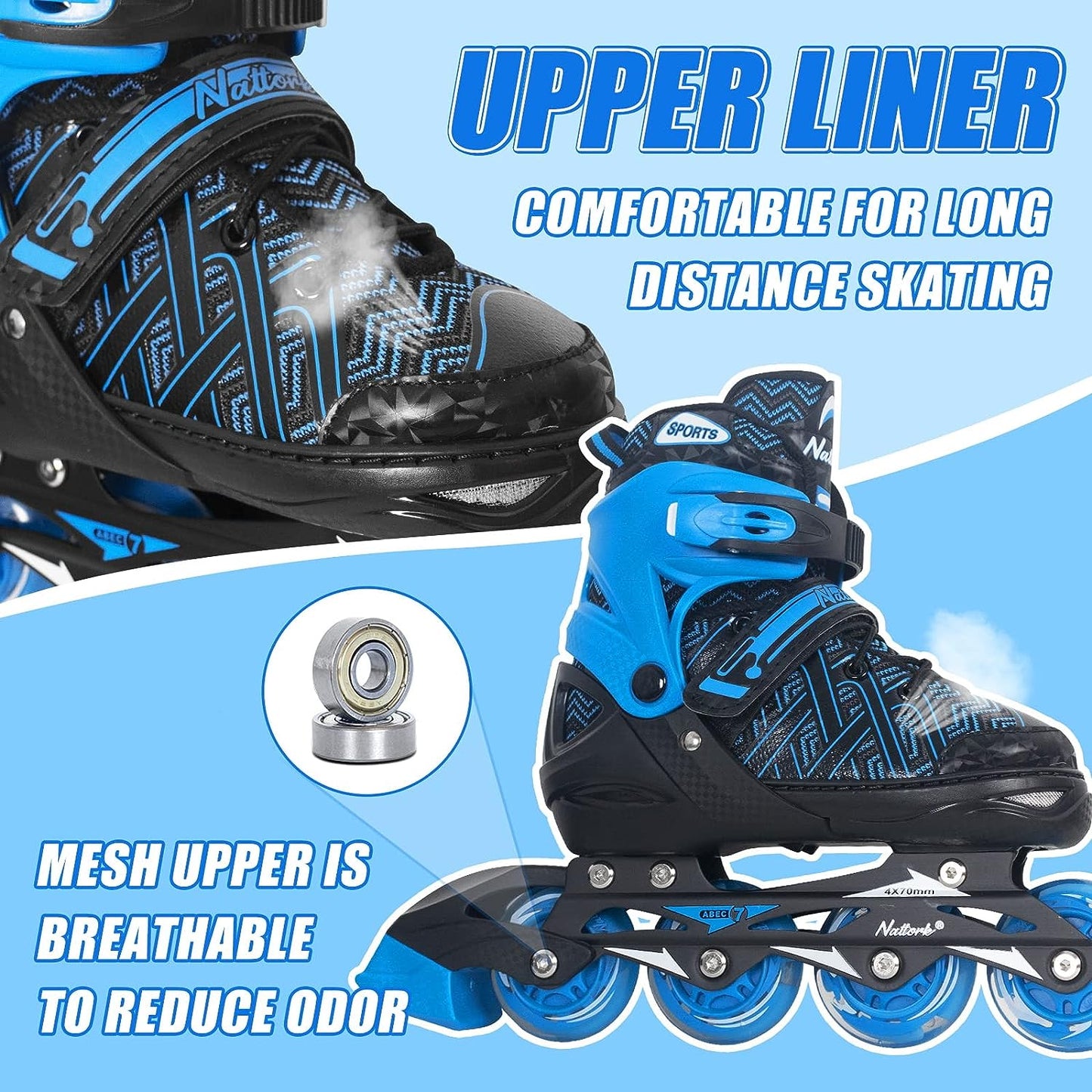 Patines en línea ajustables Nattork para niños en color azul