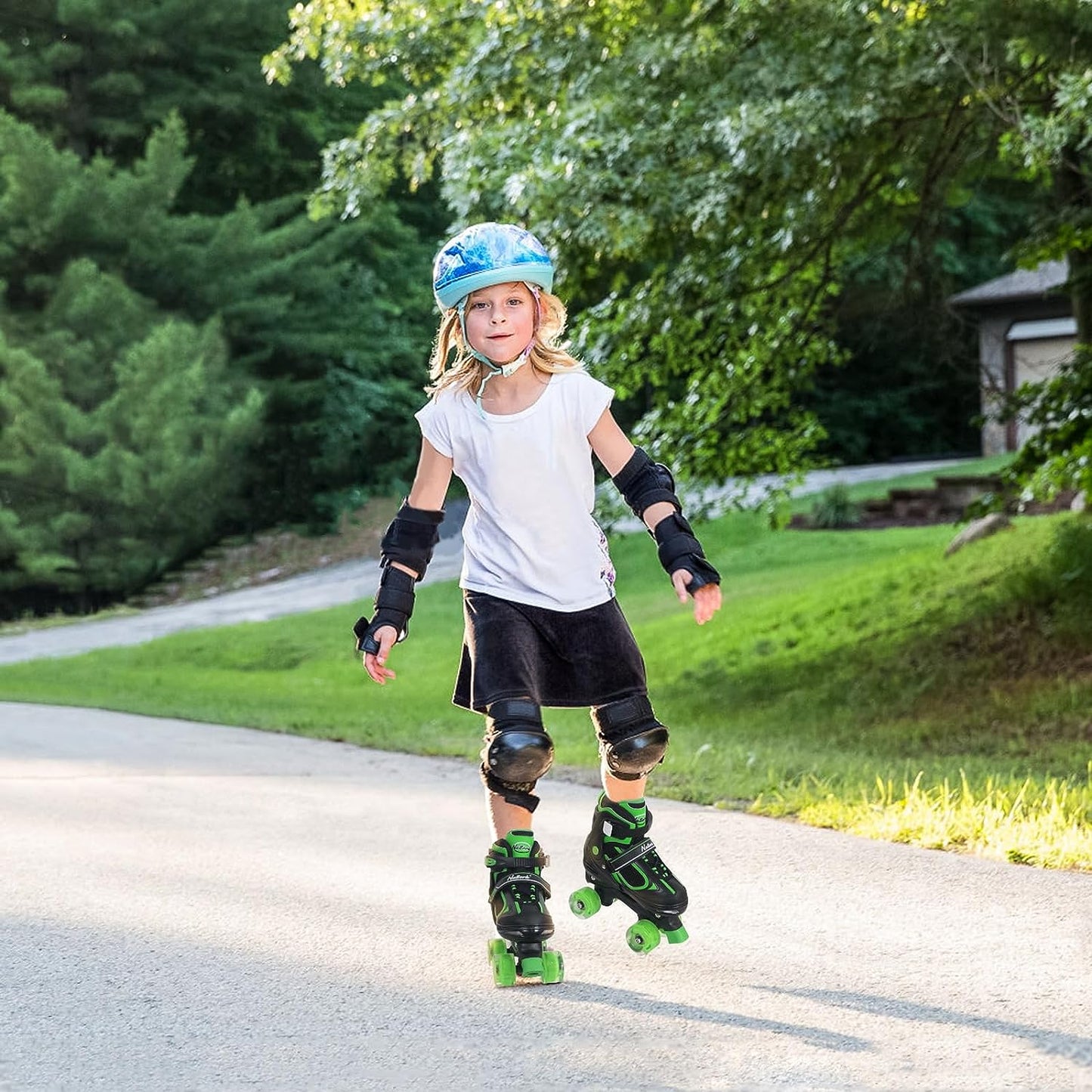 Nattork Adjustable Roller Skates for Kids-Green