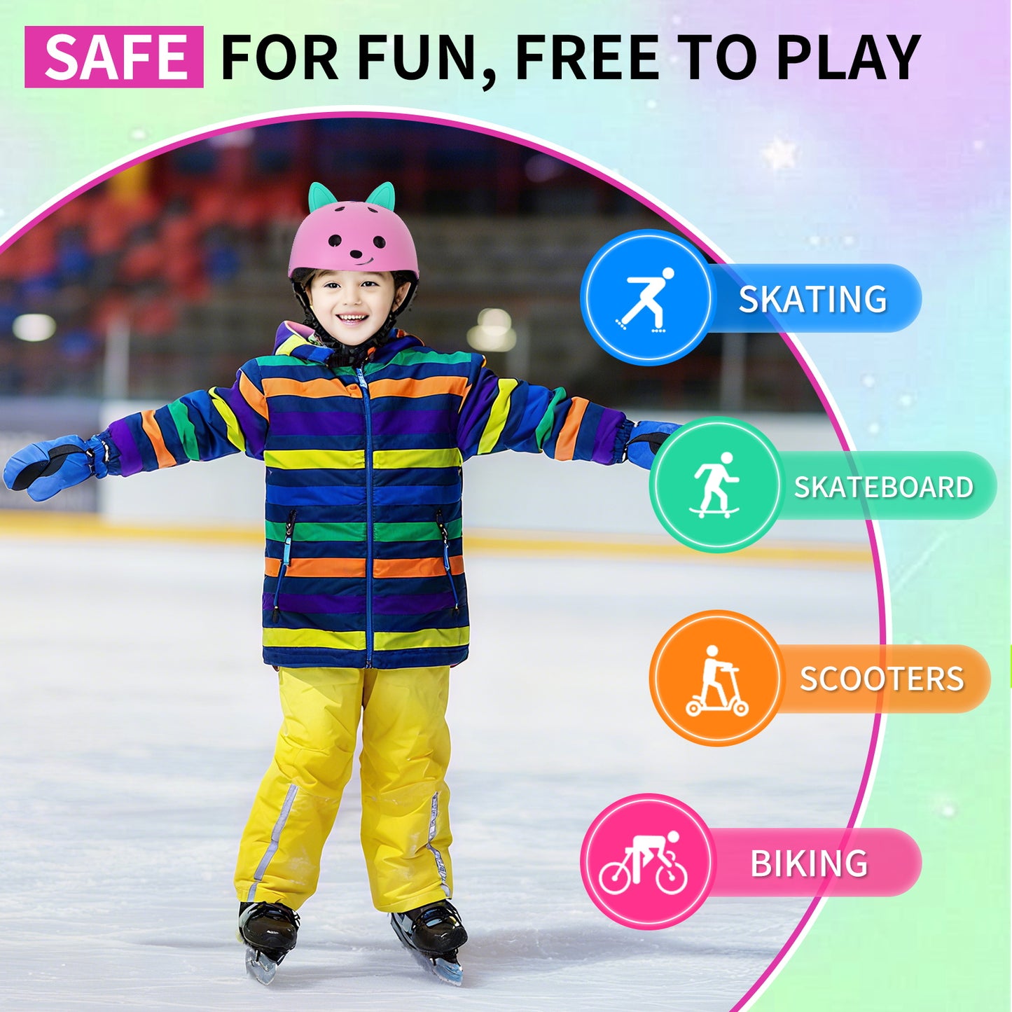 Nattork Skate Helmet Protective Gear for Kids - Pink Cat