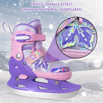 Nattork Adjustable Ice Skates for Kids - Snowy Ice Pink & Purple