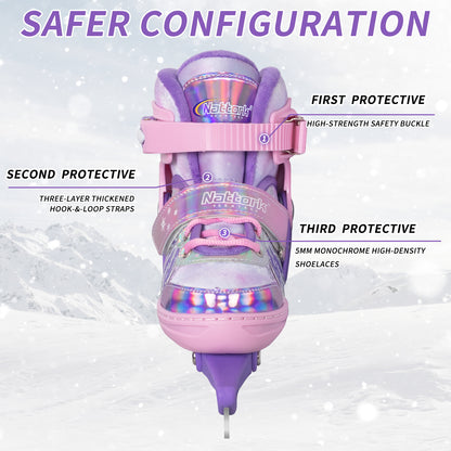 Nattork Adjustable Ice Skates for Kids - Snowy Ice Pink & Purple