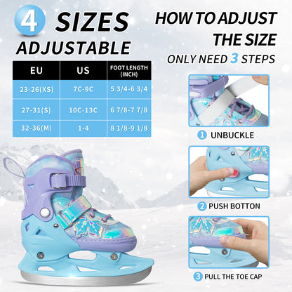 Nattork Adjustable Ice Skates for Kids - Snowy Ice Pink & Blue