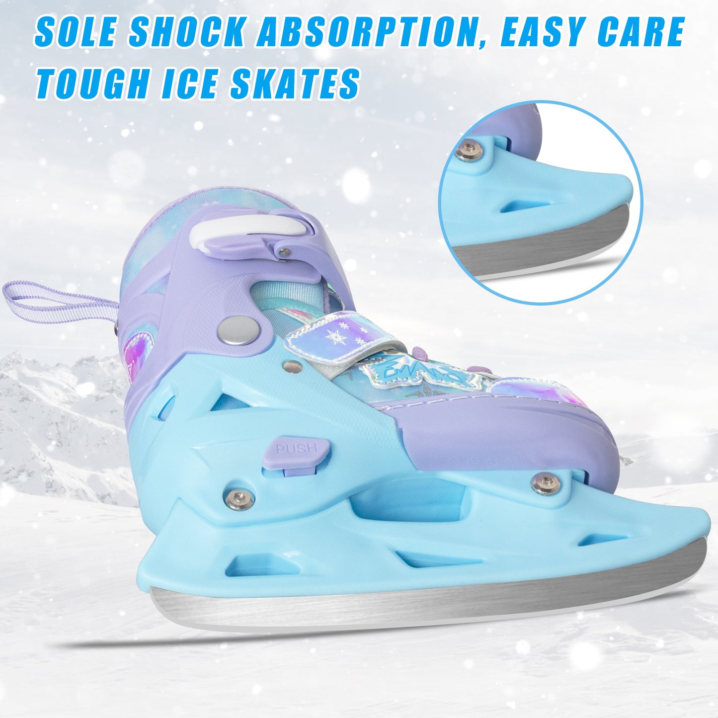 Nattork Adjustable Ice Skates for Kids - Snowy Ice Pink & Blue