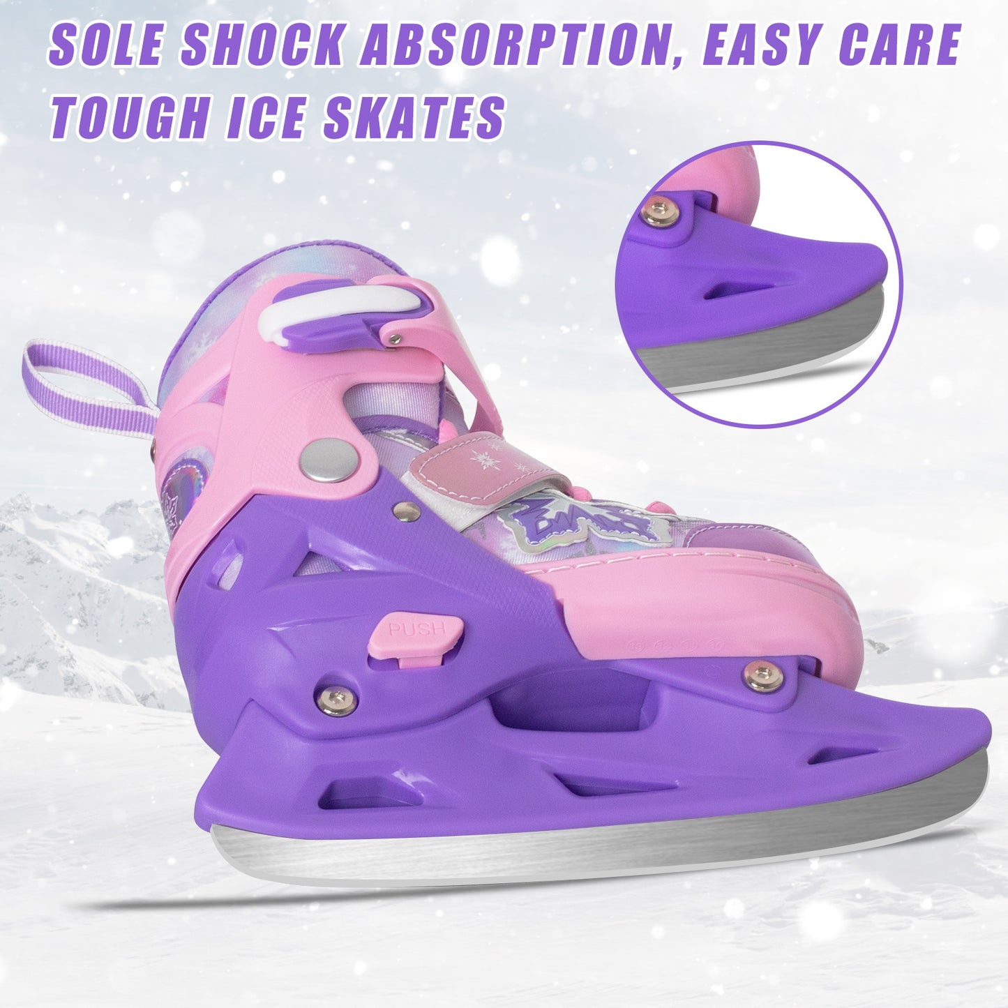 Nattork Adjustable Ice Skates for Kids - Snowy Ice Pink & Purple