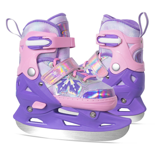 Nattork Adjustable Ice Skates for Kids - Snowy Ice Pink & Purple